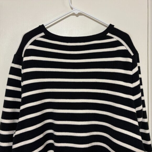 J. Crew BQ196 Women's Plus Emilie Sweater Lady Jacket Black Ivory Stripe 3X - Picture 6 of 10
